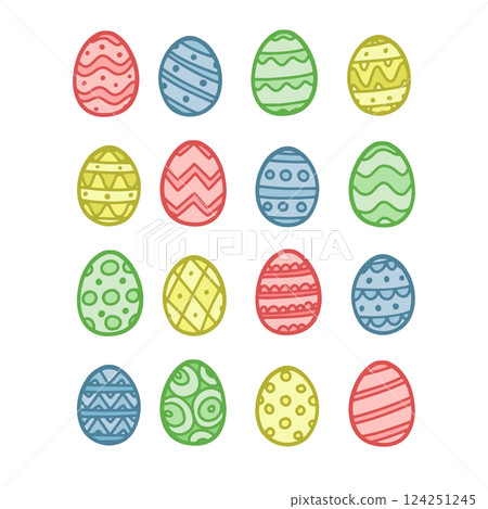 Colored Easter eggs pattern with different style, hand drawing vector 124251245