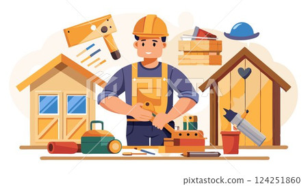 Carpenters also install interior and exterior finishings such as doors, windows, cabinets, and trim, ensuring proper fit and alignment. 124251860