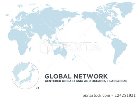 以東亞和大洋洲為中心的虛線世界地圖。大尺寸 124251921
