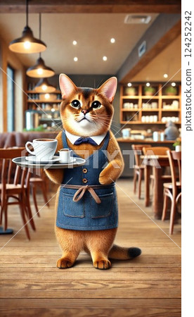A cat working part-time at a cafe 124252242