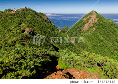 Summer Yatsugatake mountain range, summit of Mt. Gongen and the peak of hosta 124252448