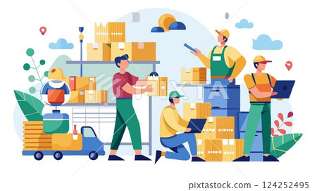 Warehouse Associates/Workers are essential to the smooth operation of any warehouse, fulfilling a variety of tasks to maintain inventory and meet customer demands. 124252495