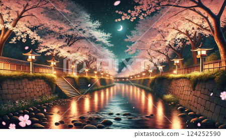 櫻花夜景 124252590