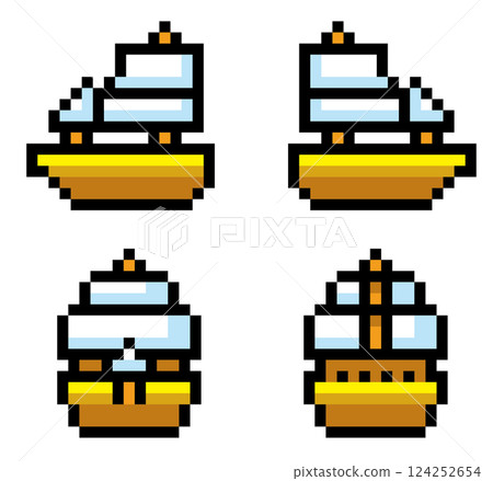 Retro game style pixel art: Ship 124252654