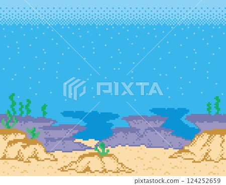 RPG 風格像素藝術背景 - 水下 124252659