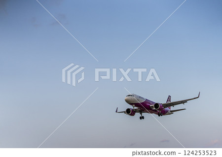 Sendai Airport at dusk, airplane landing, Natori City, Miyagi Prefecture 124253523
