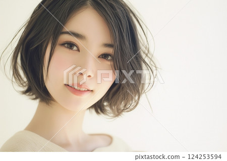 美麗微笑的女人“AI生成圖像” 124253594