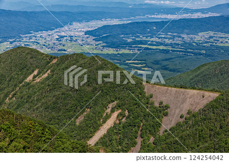 Lake Suwa and the southern ridge of Mt. Amida seen from the trail to the Killet in the Yatsugatake Mountain Range Lake Suwa and the southern ridge of Mt. Amida seen from the trail to the Killet in the Yatsugatake Mountain Range 124254042