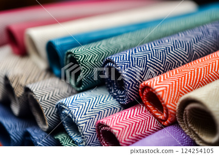 A roll of vibrantly colored herringbone zigzag fashion fabric 124254105