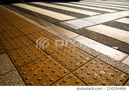 Sidewalk and crosswalk with tactile paving - High chroma contrast 124254466
