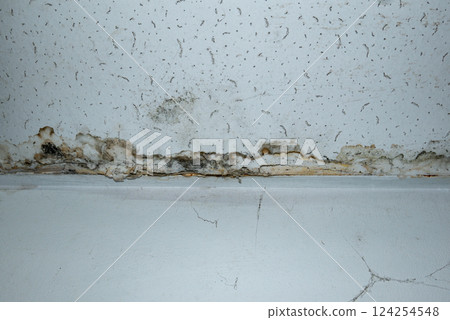 Damage ceiling from water pipelines leakage. Housing problem concept Damage ceiling from water pipelines leakage. Housing problem concept 124254548
