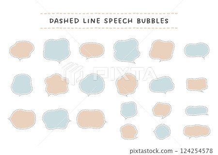 Soft speech bubble set with dotted lines and pastel color fills 124254578