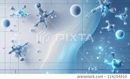 White and light blue medical abstract gradient background with molecules, featuring soft glowing particle effects and a futuristic digital interface 124254810