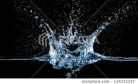 Splashing image Black background Background material Flyer, banner, video material 16:9 size AI-generated material 124255287