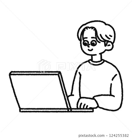 Laptop, person, line drawing Laptop, person, line drawing 124255382