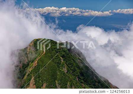 從八嶽山脈的赤岳望去，阿彌陀嶽山頂上升起的雲朵 124256013
