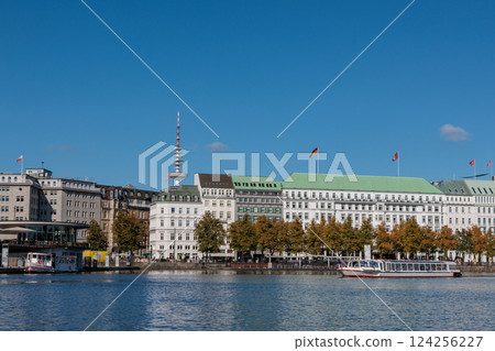 the city of Hamburg at the alster river in germany 124256227