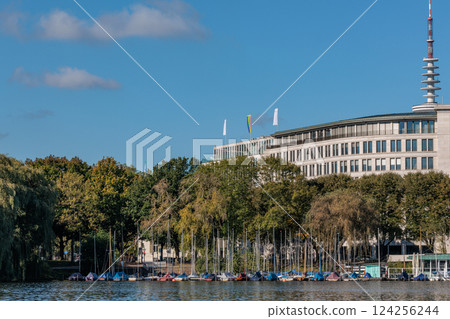 the city of Hamburg at the alster river in germany 124256244
