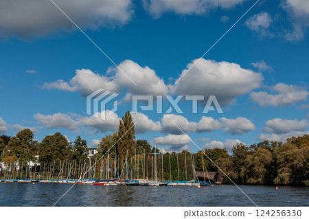 the city of Hamburg at the alster river in germany 124256330