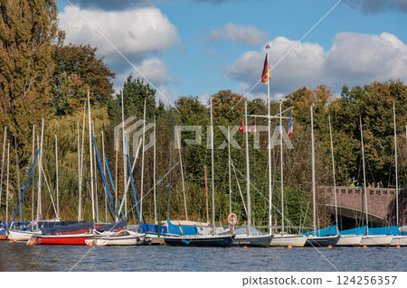 the city of Hamburg at the alster river in germany 124256357