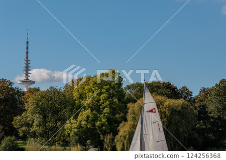 the city of Hamburg at the alster river in germany 124256368