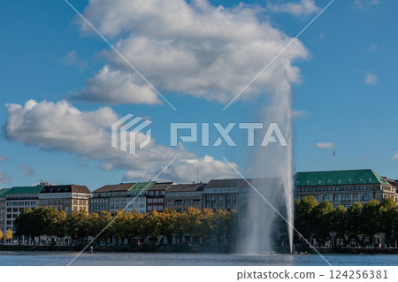 the city of Hamburg at the alster river in germany 124256381