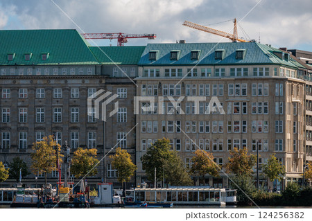 the city of Hamburg at the alster river in germany 124256382