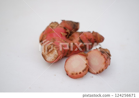 Fresh ginger root or rhizome isolated on white background cutout 124256671