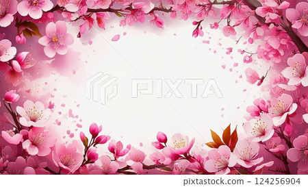 AI-generated background frame with cherry blossom branches 124256904