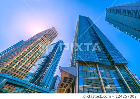Tokyo cityscape in Japan: Spring weather...view of Shiodome business district and Shiodome City Center, etc. = March 21st 124257002