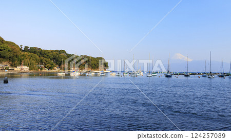 Mount Fuji as seen from the yacht harbor 124257089