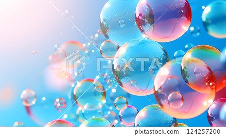 Scenery of soap bubbles floating in the blue sky 124257200