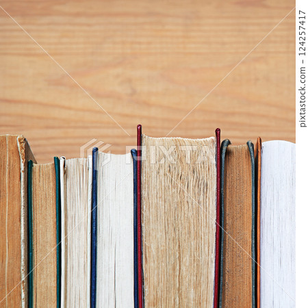 Old books on shelf. Ancient background 124257417