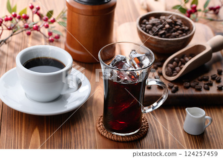 Iced coffee and hot coffee 124257459