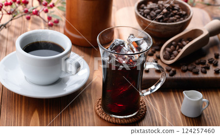 Iced coffee and hot coffee Iced coffee and hot coffee 124257460