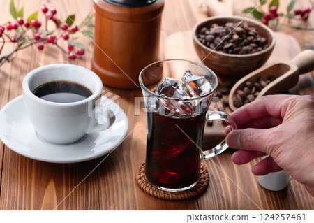 Iced coffee and hot coffee 124257461