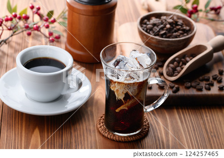 Iced coffee and hot coffee Iced coffee and hot coffee 124257465