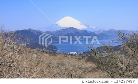 從Daimezan看見的富士山和Ashinoko 從Daimezan看見的富士山和Ashinoko 124257497