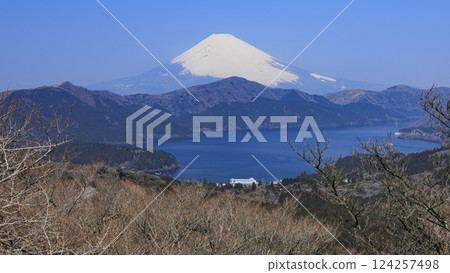 從Daimezan看見的富士山和Ashinoko 從Daimezan看見的富士山和Ashinoko 124257498