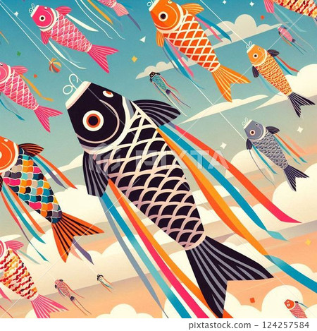 天空中游動的鯉魚旗（彩色插圖） 124257584