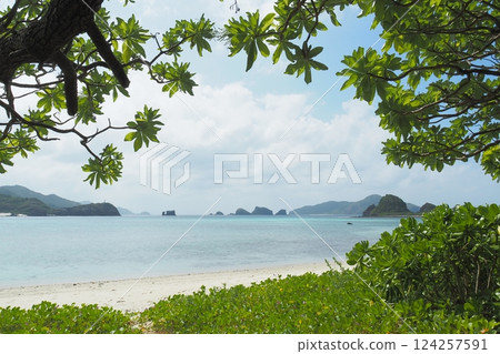 座間味島海女海灘的夏日風景 124257591