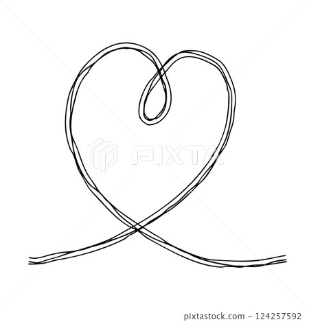 心絲帶手繪圖示單色向量插圖，帶有多個重疊線 124257592
