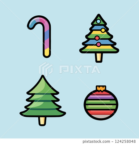 Bright and Colorful Christmas Holiday Decorations Symbols, and Cheerful Elements Bright and Colorful Christmas Holiday Decorations Symbols, and Cheerful Elements 124258048