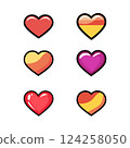 Colorful Heart Icons Created in a Pixel Art Style. Eye Catchingly Appealing 124258050