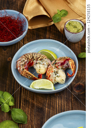 Lobster with spices, lobster dinner. Lobster with spices, lobster dinner. 124258135