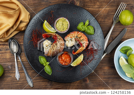 Preparing lobster tails. Preparing lobster tails. 124258136