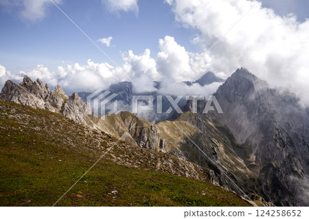 Ursprungssattel Nordlinger hut on Karwendel Hohenweg, Austria Ursprungssattel Nordlinger hut on Karwendel Hohenweg, Austria 124258652