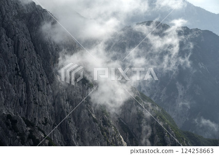 Ursprungssattel Nordlinger hut on Karwendel Hohenweg, Austria Ursprungssattel Nordlinger hut on Karwendel Hohenweg, Austria 124258663