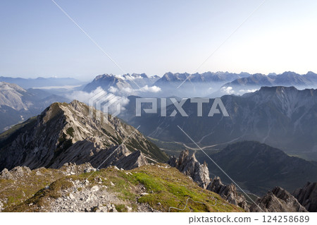 Panoramic view Nordlinger hut on Karwendel Hohenweg, Austria 124258689