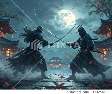 Ninja fighting samurai 124258698